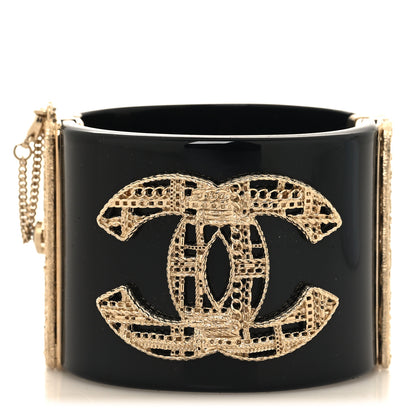 Chanel Resin Chain CC Tweed Cuff Black Gold 1 of 5