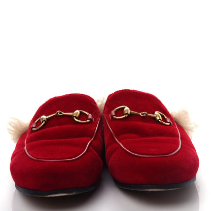 Gucci Velvet Fur Womens Princetown Slippers 35.5 Hibiscus Red 5 of 10