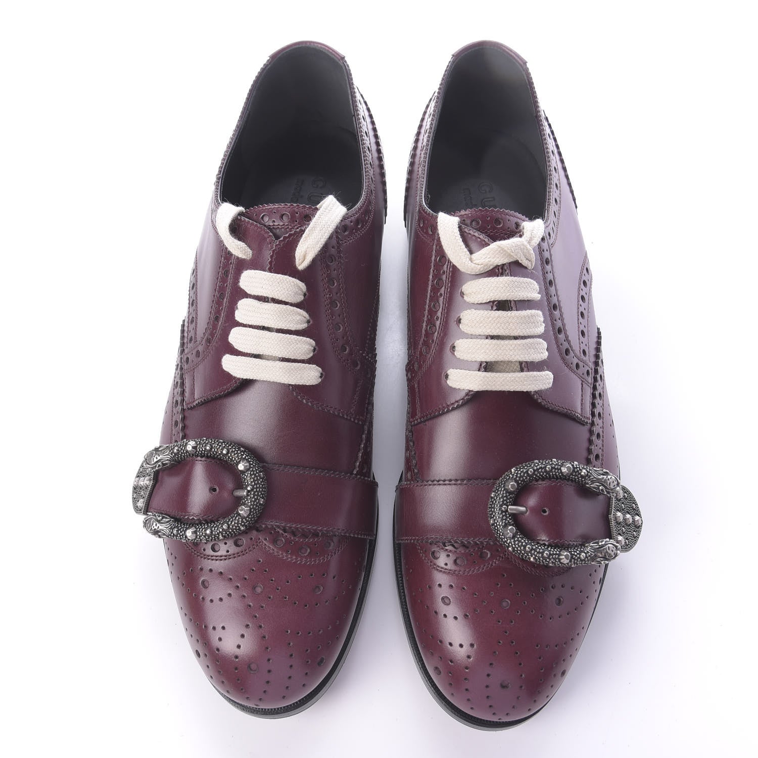 Gucci Calfskin Bee Embroidered Mens Queercore Brogue Derby Shoes 9.5 Bordeaux 5 of 10
