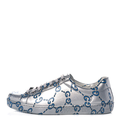 Gucci Miro Rubber Wax GucciGhost Print Mens New Ace Sneakers 8 Silver 1 of 10