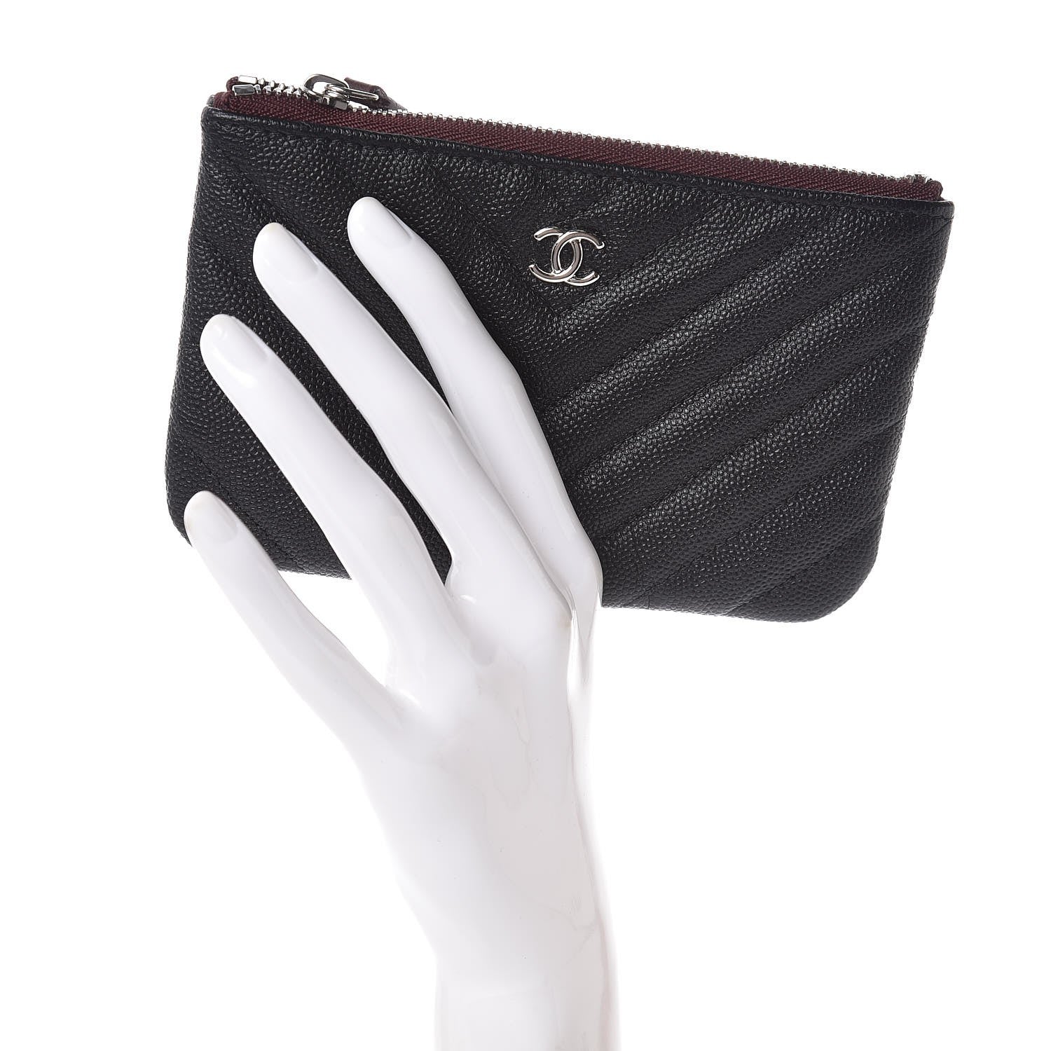 Chanel Caviar Chevron Quilted Small Cosmetic Case Black 2 of 8