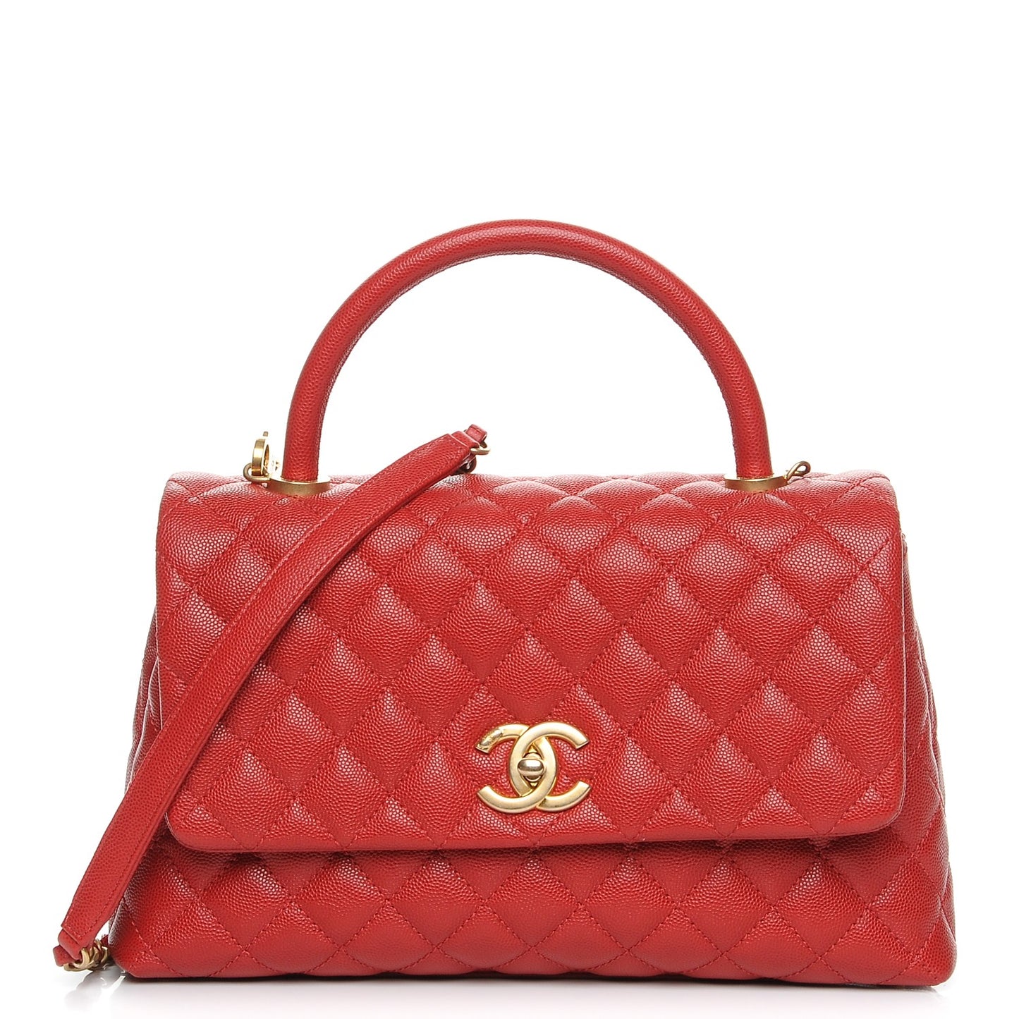 Caviar Quilted Small Coco Handle Flap Red
