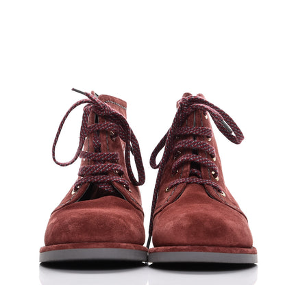 Chanel Suede Calfskin Lace Up Short Boots 37 Burgundy 2 of 10
