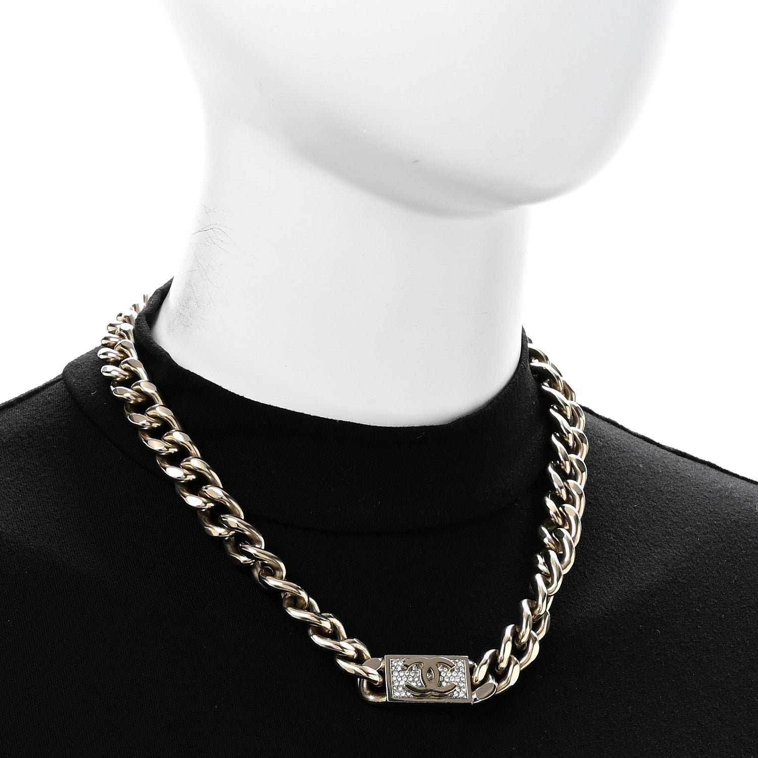 Chanel Crystal CC Chain Link Choker Necklace Gold 2 of 7