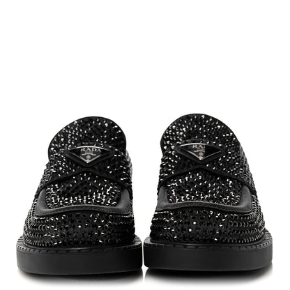 Prada Satin Crystal Metal Triangle Logo Mens Loafers 7 Black 2 of 7