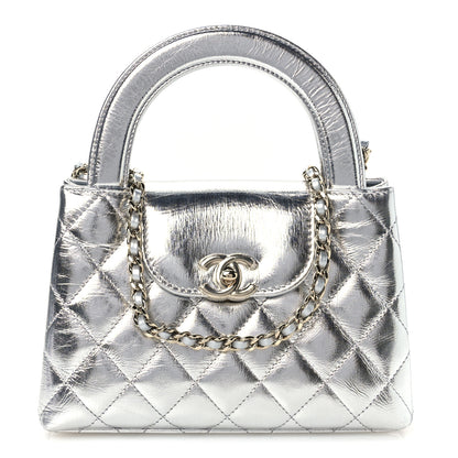 Chanel Metallic Aged Calfskin Quilted Nano Kelly Shopper Silvery 1 of 10