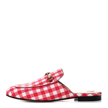 Gucci Cotton Gingham Womens Princetown Slippers 38.5 White Red 1 of 8
