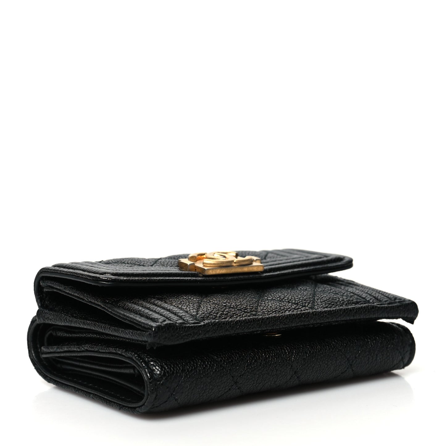 Caviar Quilted Small Boy Flap Wallet Black