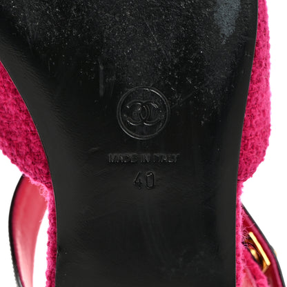 Chanel Tweed Patent Cap Toe Ballerina Flats 40 Dark Pink Black 8 of 9