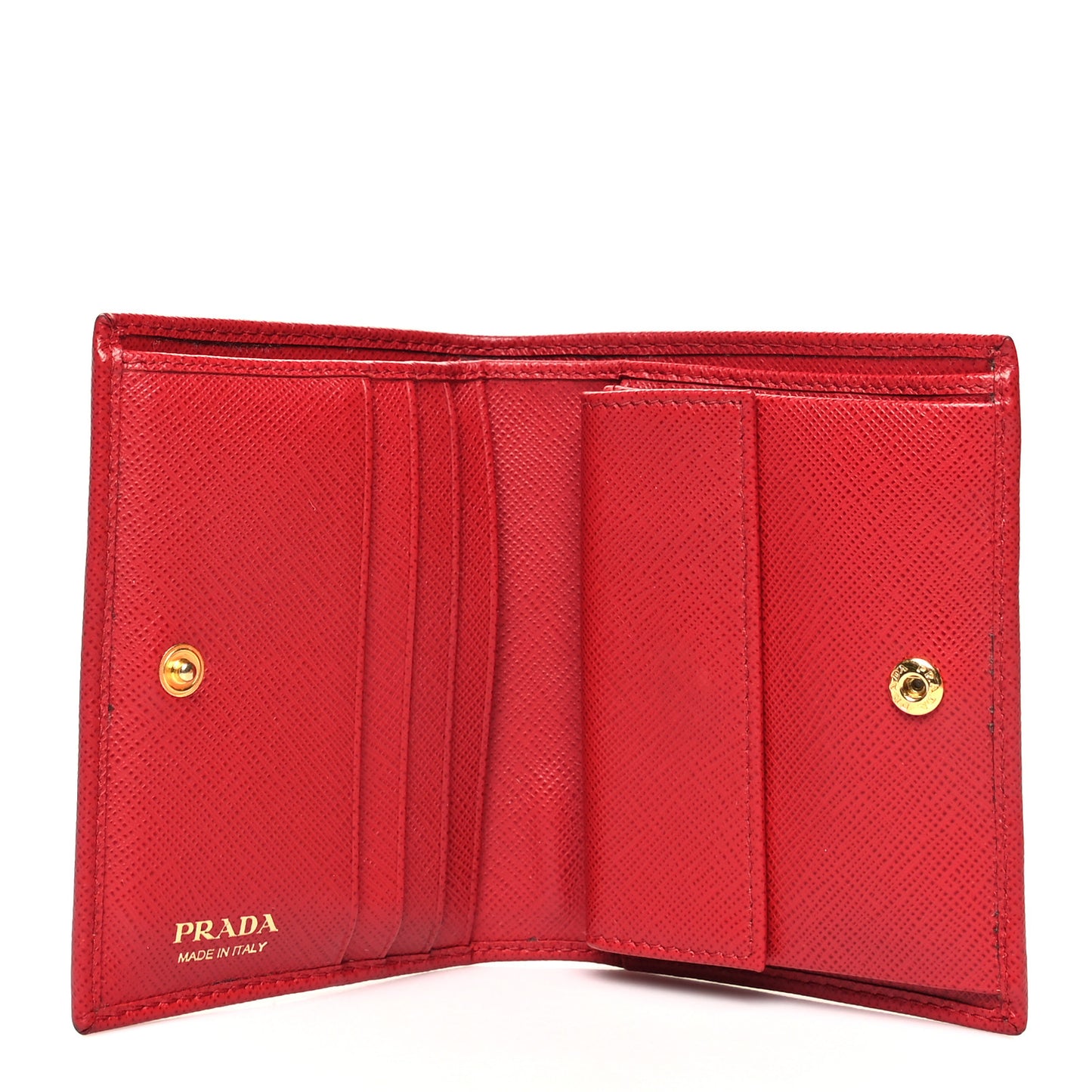 Saffiano Metal Compact Snap Bi-Fold Wallet Fuoco