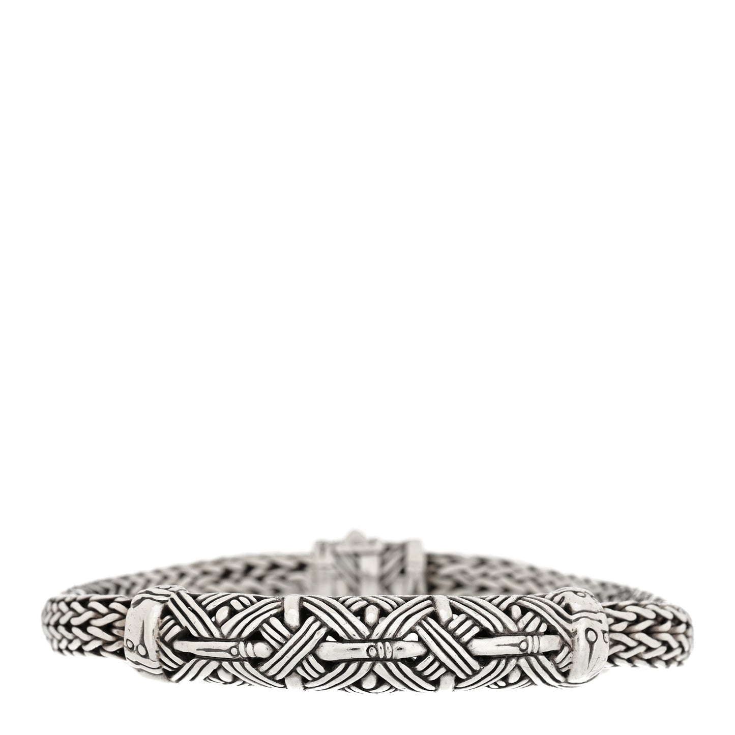 Sterling Silver 6mm Classic Chain Bamboo Woven Station Bracelet