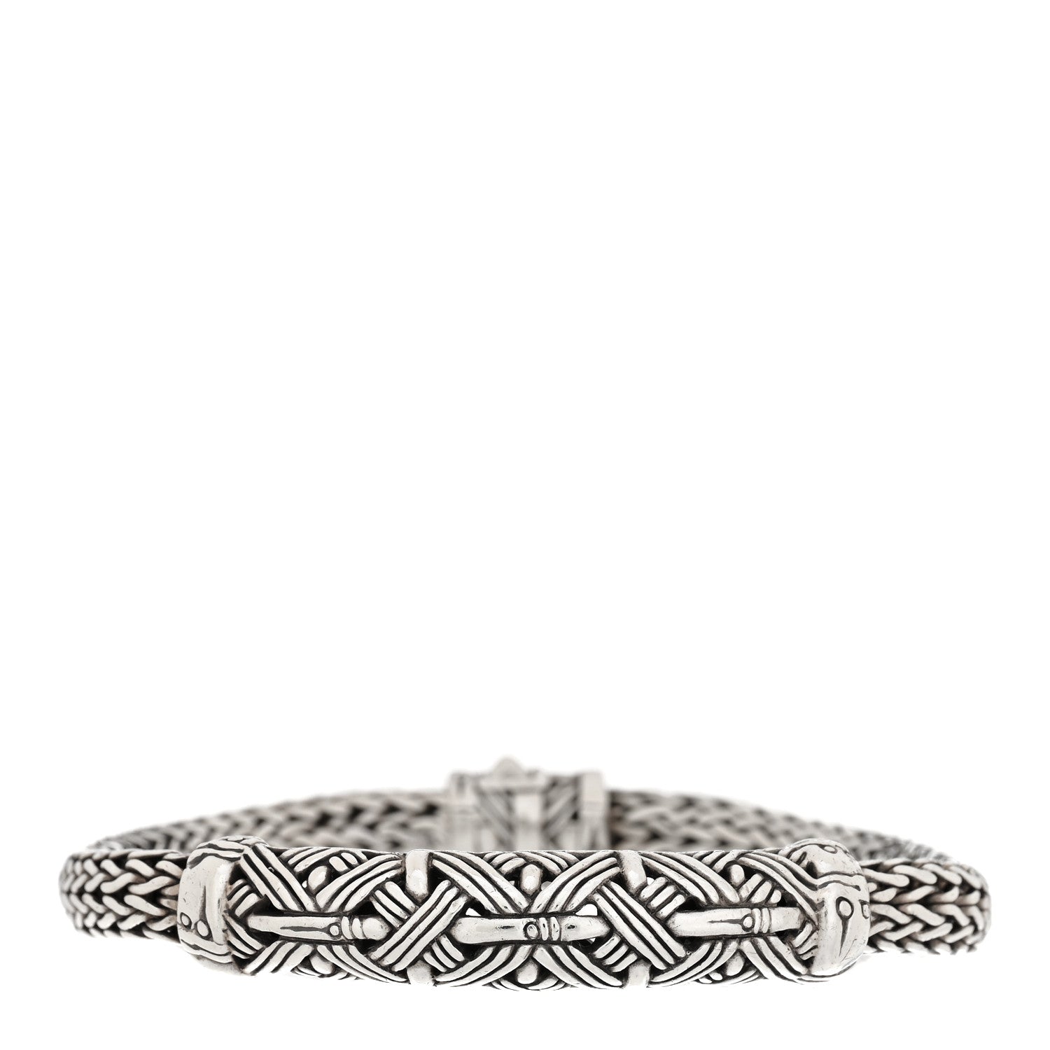 John Hardy Sterling Silver 6mm Classic Chain Bamboo Woven Station Bracelet 1 of 3