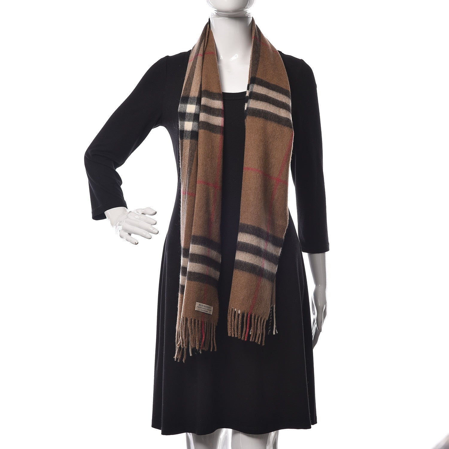 Burberry Cashmere Giant Check Fringe Scarf Brown 2 of 5