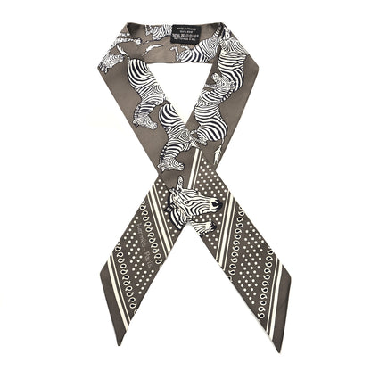 Hermes Silk Les Zebres Twilly Gris Taupe Black White 1 of 4