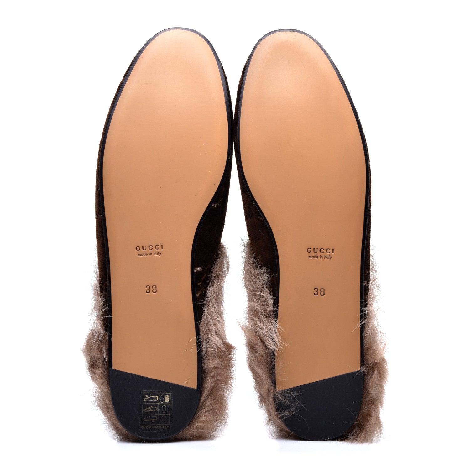 Gucci Velvet GG Monogram Fur Womens Princetown Slippers 38 Brown Black Natural 5 of 8