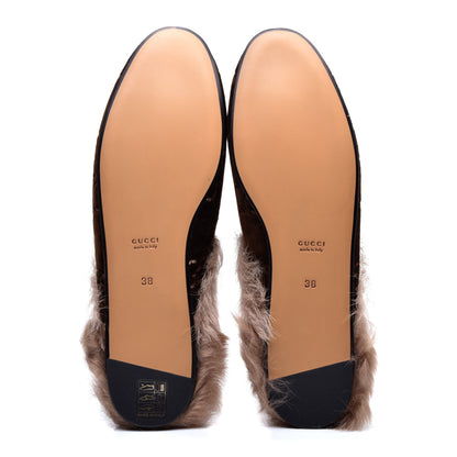Gucci Velvet GG Monogram Fur Womens Princetown Slippers 38 Brown Black Natural 5 of 8