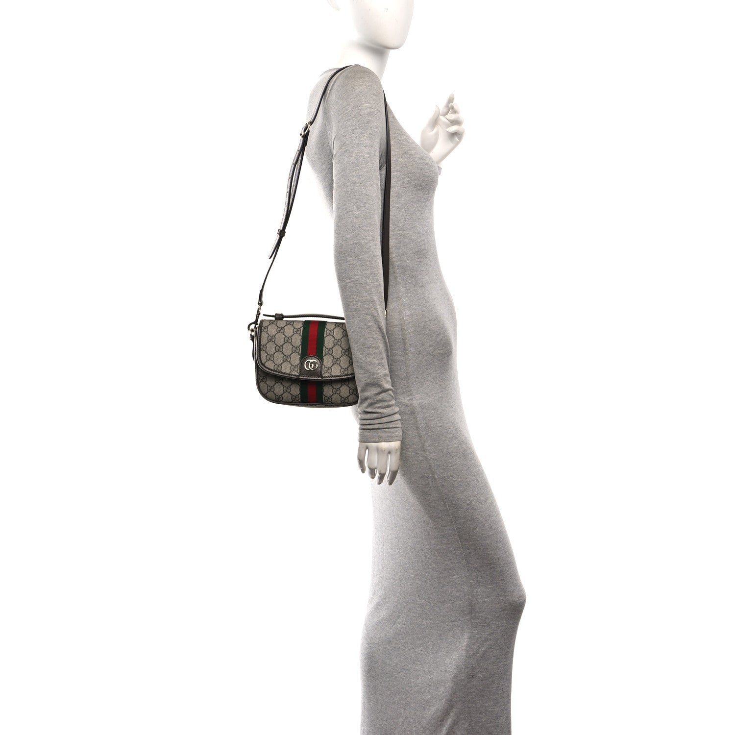 Gucci GG Supreme Monogram Textured Dollar Calfskin Small Ophidia Top Handle Shoulder Bag Beige Brown 2 of 11
