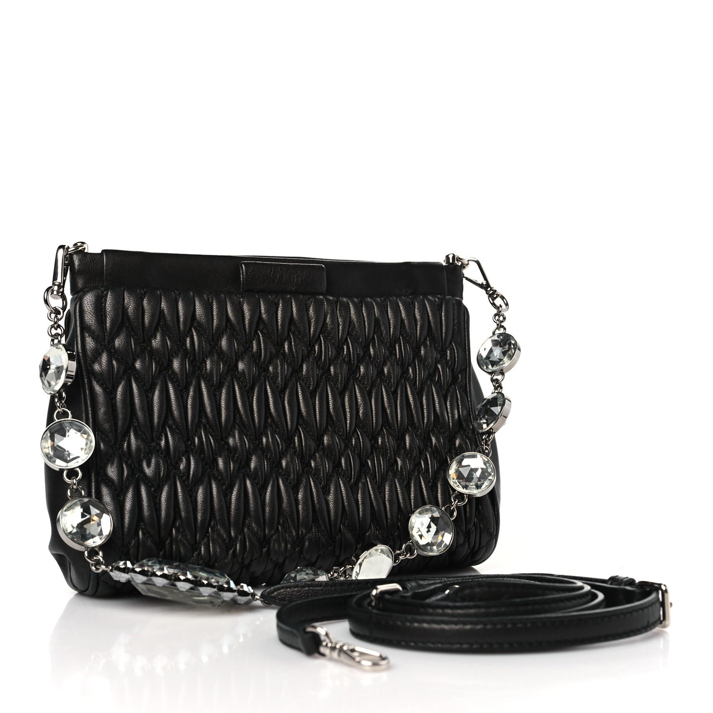 Nappa Matelasse Crystal Shoulder Bag Black