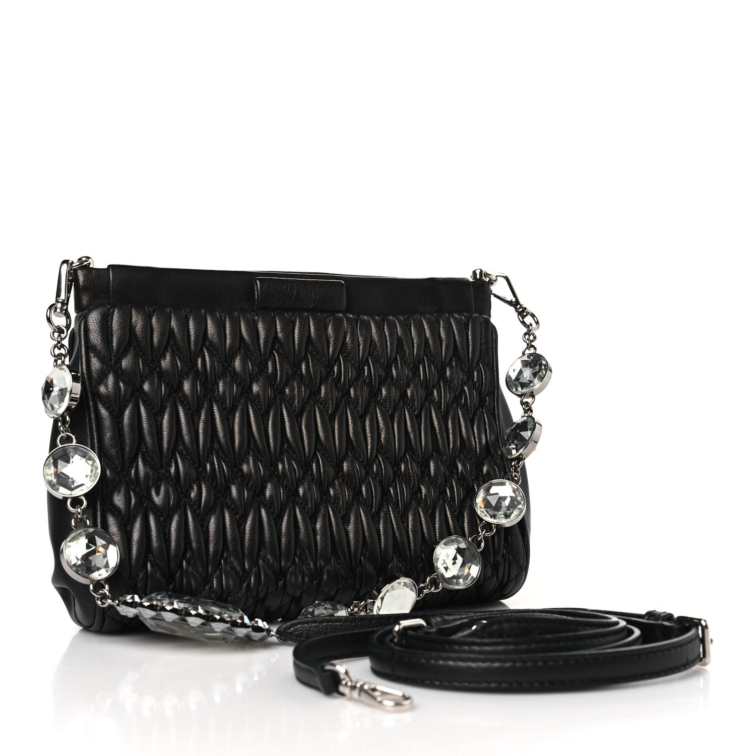 Miu Miu Nappa Matelasse Crystal Shoulder Bag Black 3 of 8