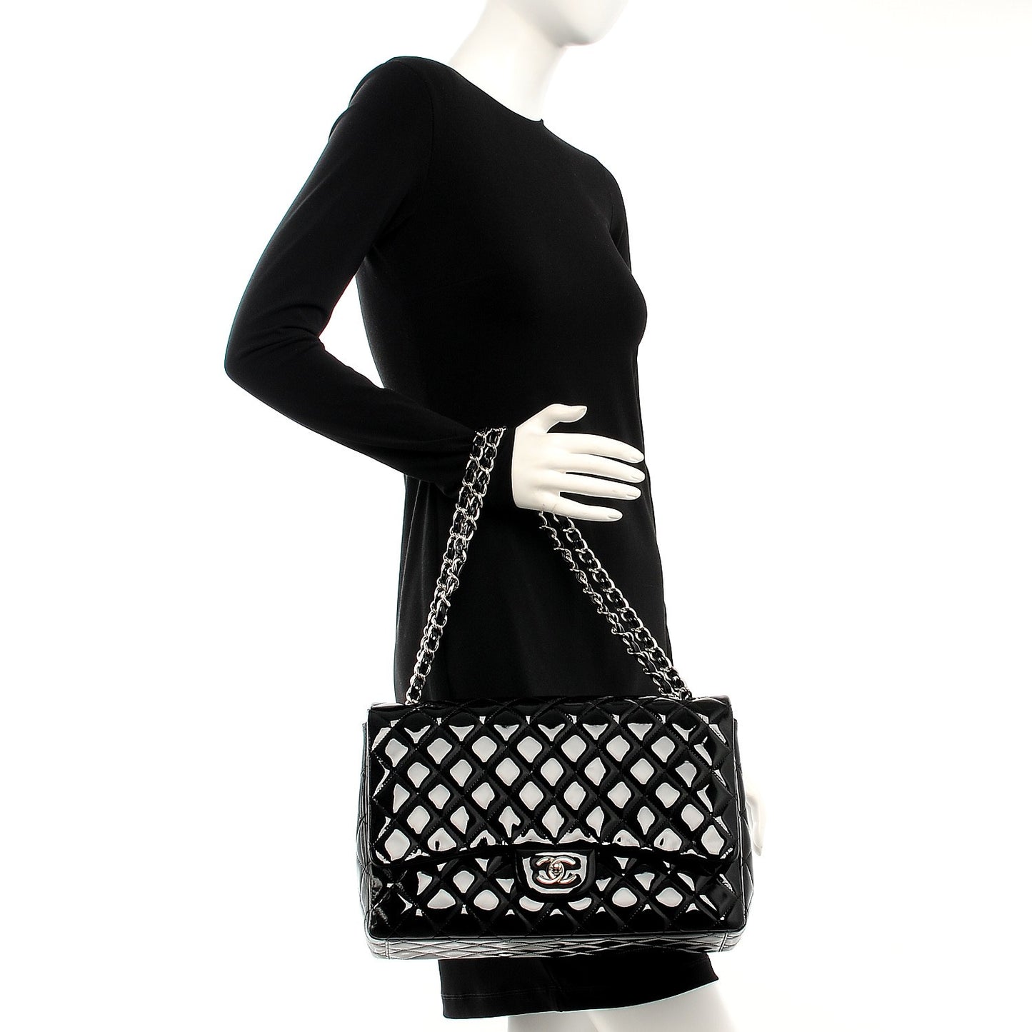 Patent Quilted Maxi Single Flap Black