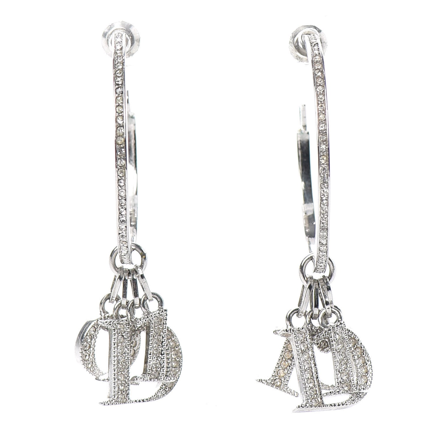 Crystal Logo Hoop Earrings Silver