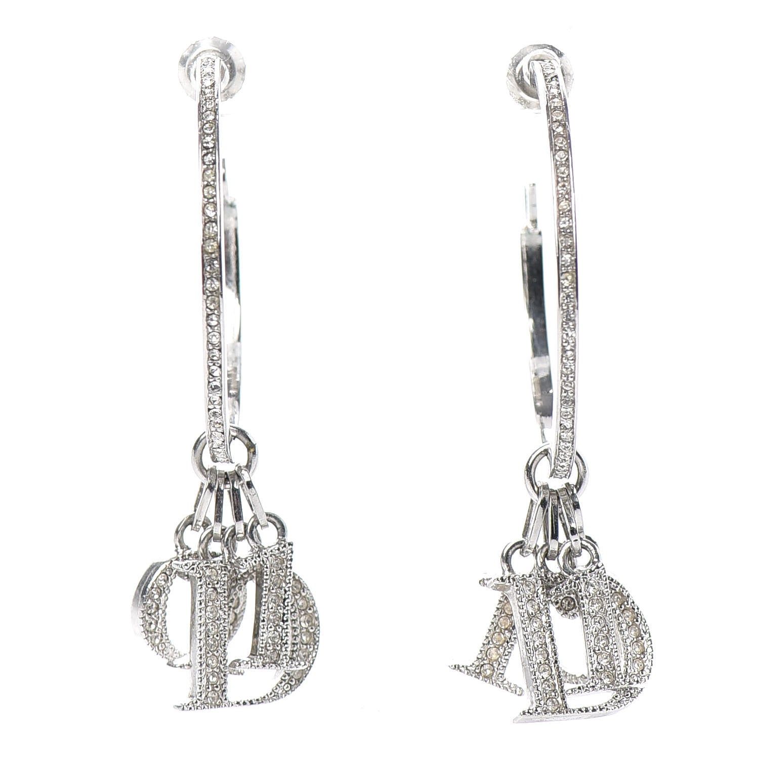 Christian Dior Crystal Logo Hoop Earrings Silver 1 of 4
