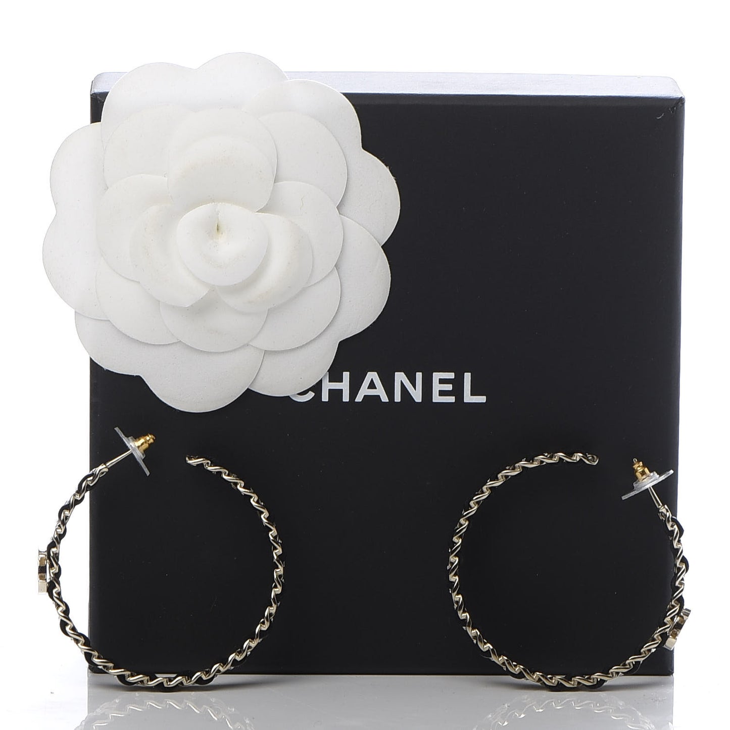 Crystal Lambskin CC Chain Hoop Earrings Gold Black