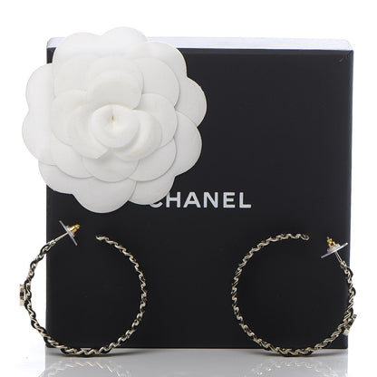 Chanel Crystal Lambskin CC Chain Hoop Earrings Gold Black 6 of 6