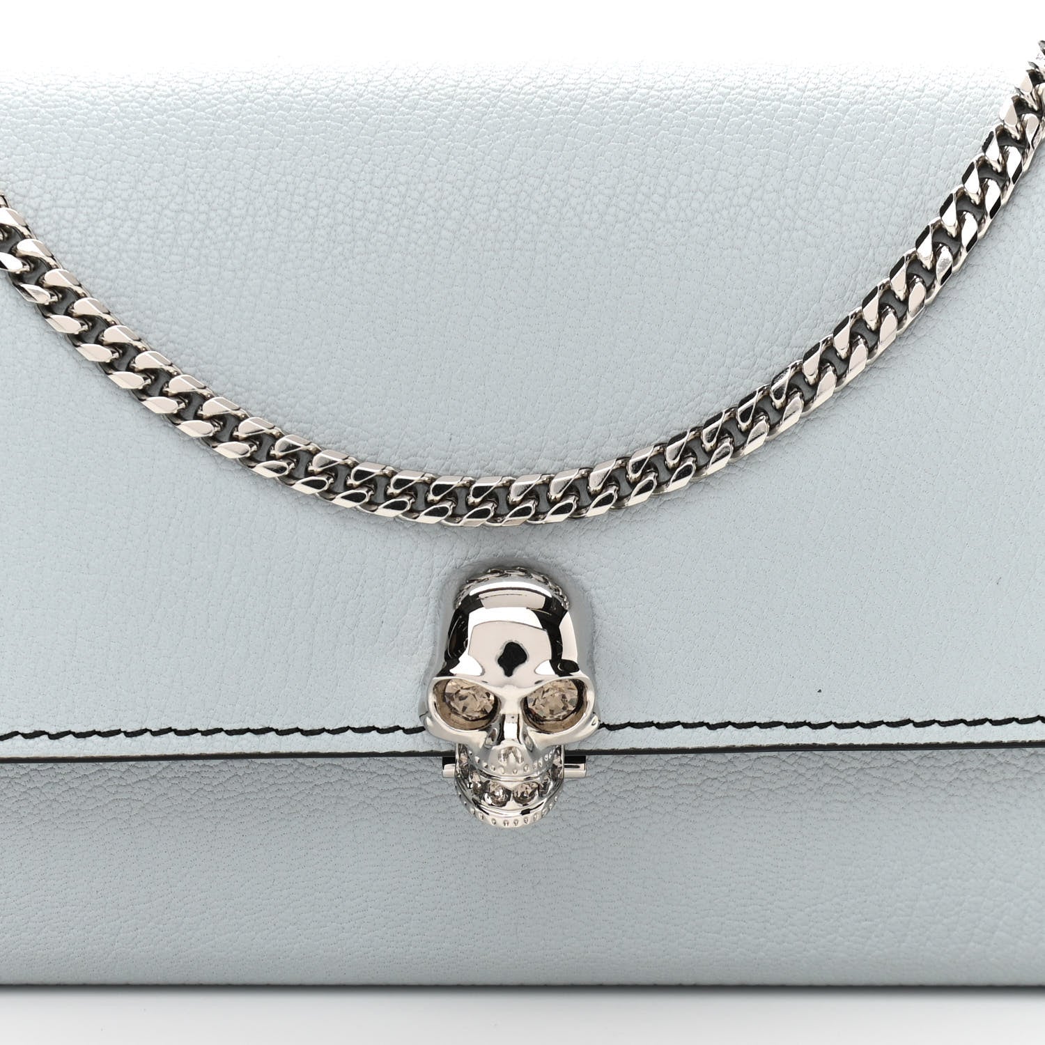 Alexander McQueen Silky Amish Grain Calfskin Skull Wallet on Chain Duck Egg 7 of 11