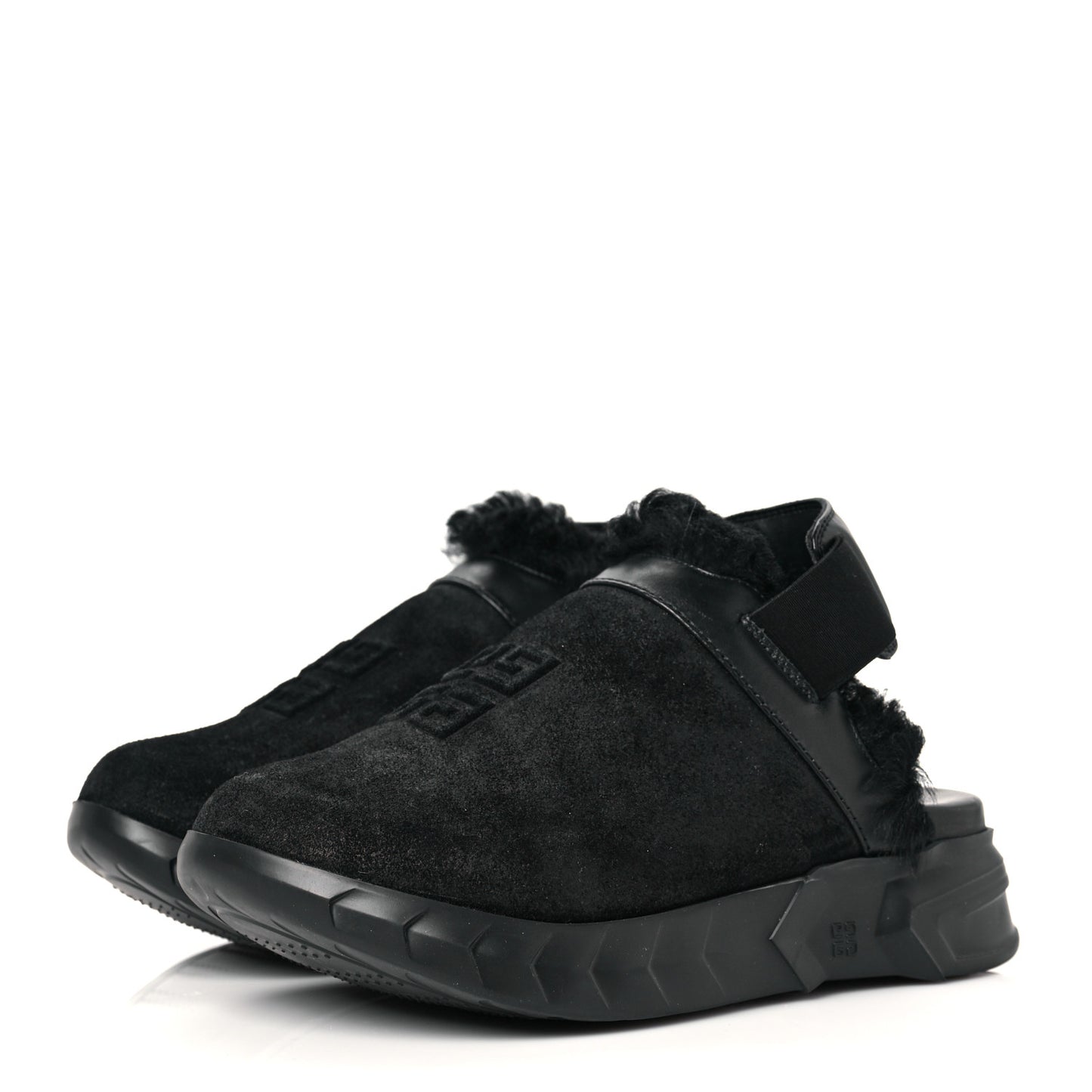 Suede Calfskin Lambskin Shearling Elegant Marshmallow Loafers 35 Black