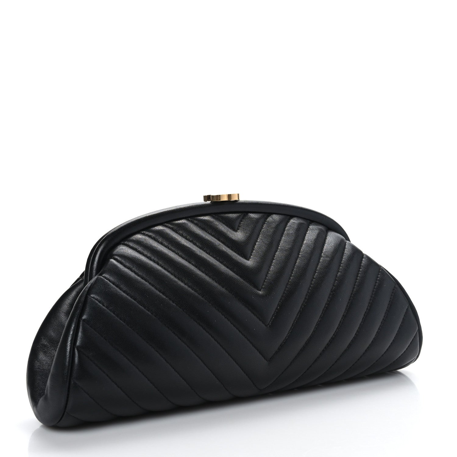 Chanel Lambskin Chevron Quilted Timeless Clutch Black 3 of 9