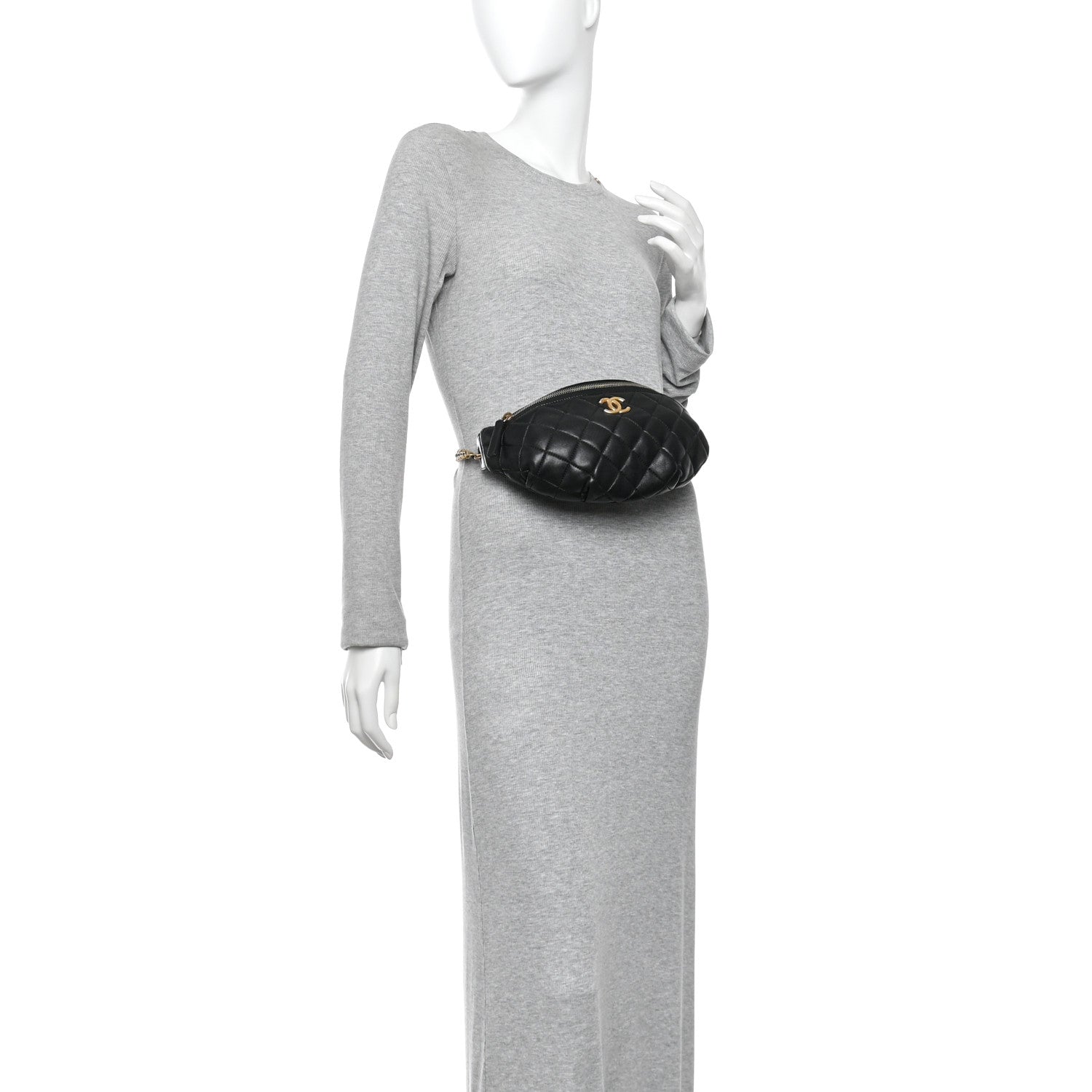 Chanel Shiny Lambskin Quilted Belt Bag Black Black 2 of 10