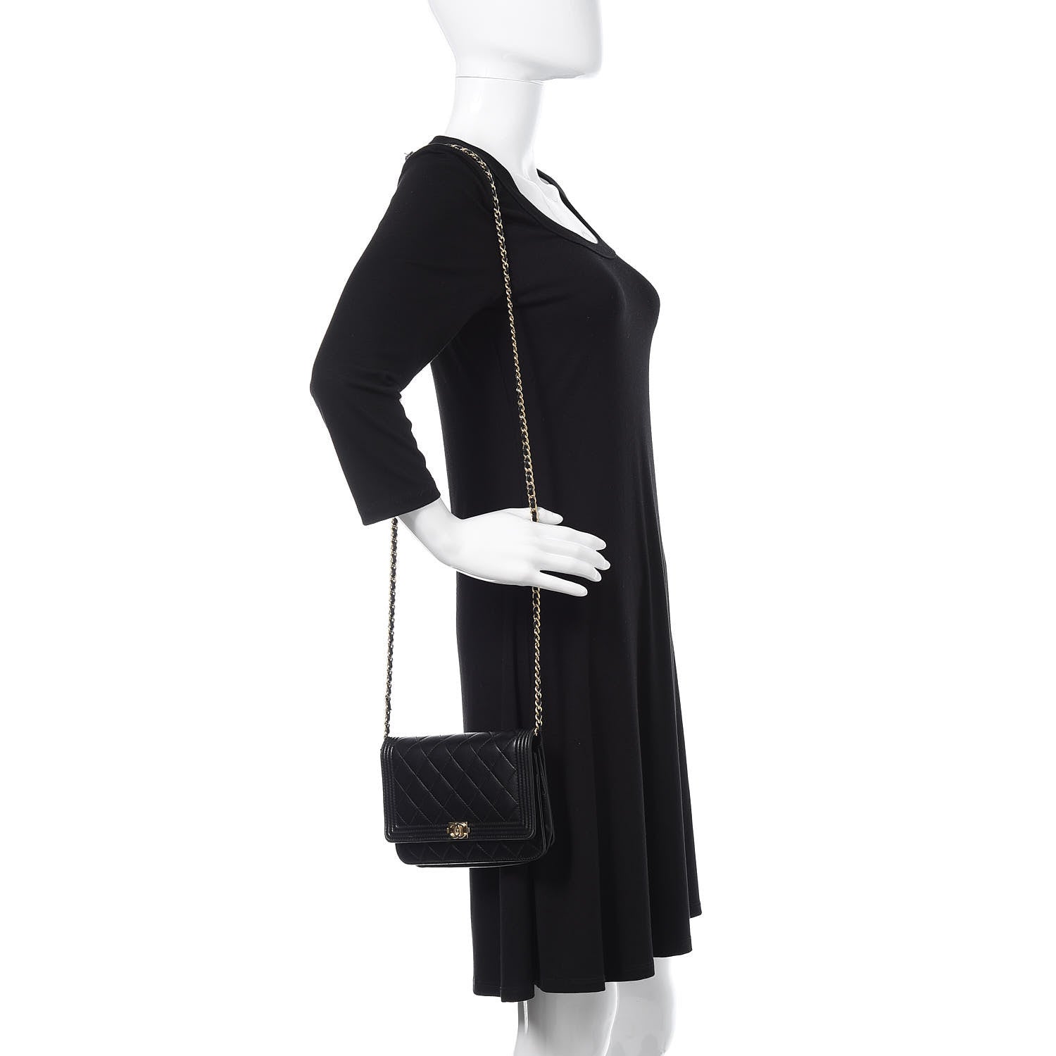 Chanel Lambskin Quilted Boy Wallet On Chain WOC Black 2 of 18