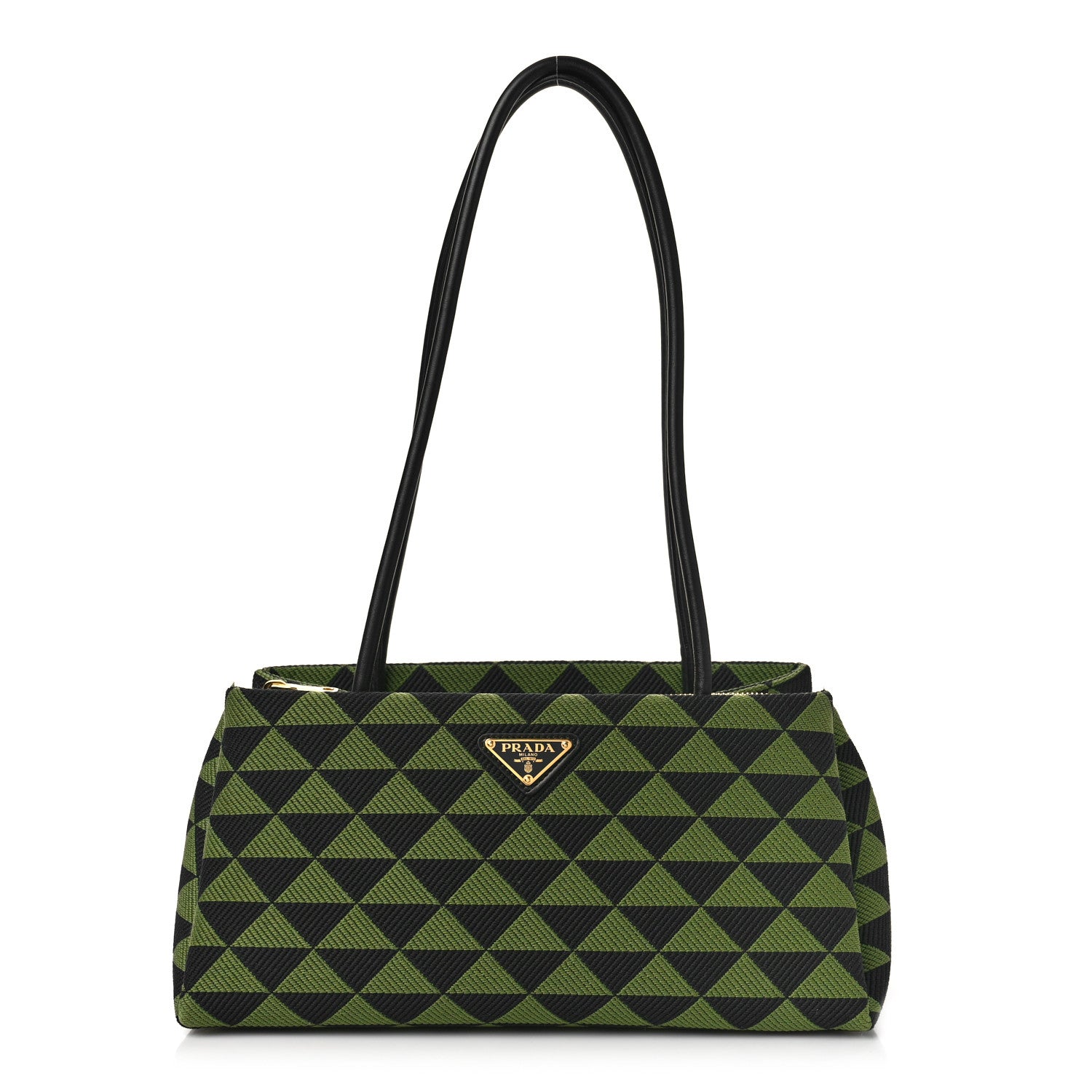 Prada Jacquard Triangolo Symbole Embroidered Small Shoulder Bag Black Edera 1 of 8