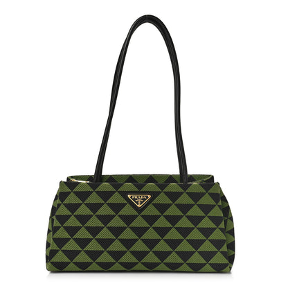Prada Jacquard Triangolo Symbole Embroidered Small Shoulder Bag Black Edera 1 of 8