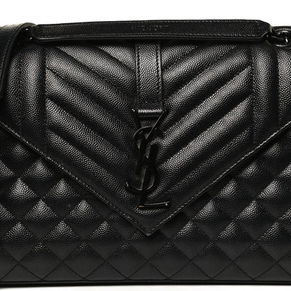 Saint Laurent Grain De Poudre Textured Mixed Matelasse Triquilt Medium Monogram Satchel Black 8 of 10
