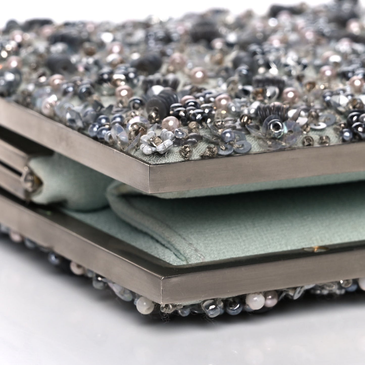 Crystal Sequin Embellished Minaudiere Clutch Silver