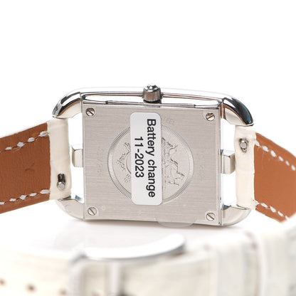 Hermes Stainless Steel Alligator Diamond Bezel Mother of Pearl 23mm Cape Cod Quartz Watch Blanc 4 of 5
