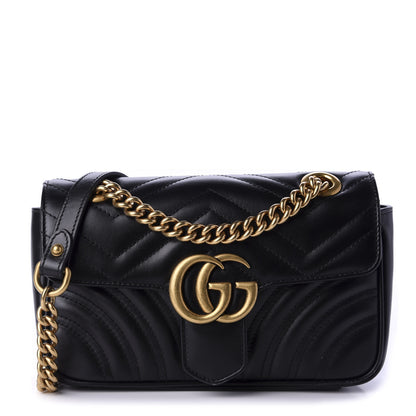 Gucci Calfskin Matelasse Mini GG Marmont Shoulder Bag Black 1 of 10