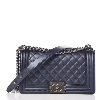 Chanel Metallic Caviar Quilted Medium Boy Flap Navy 1 of 8