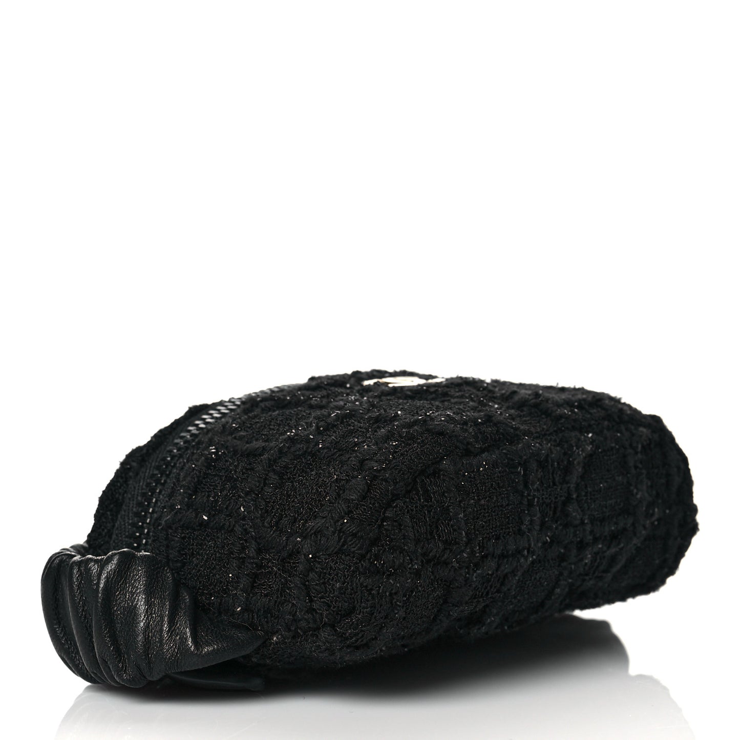 Tweed Lambskin Quilted Arm Coin Purse Black