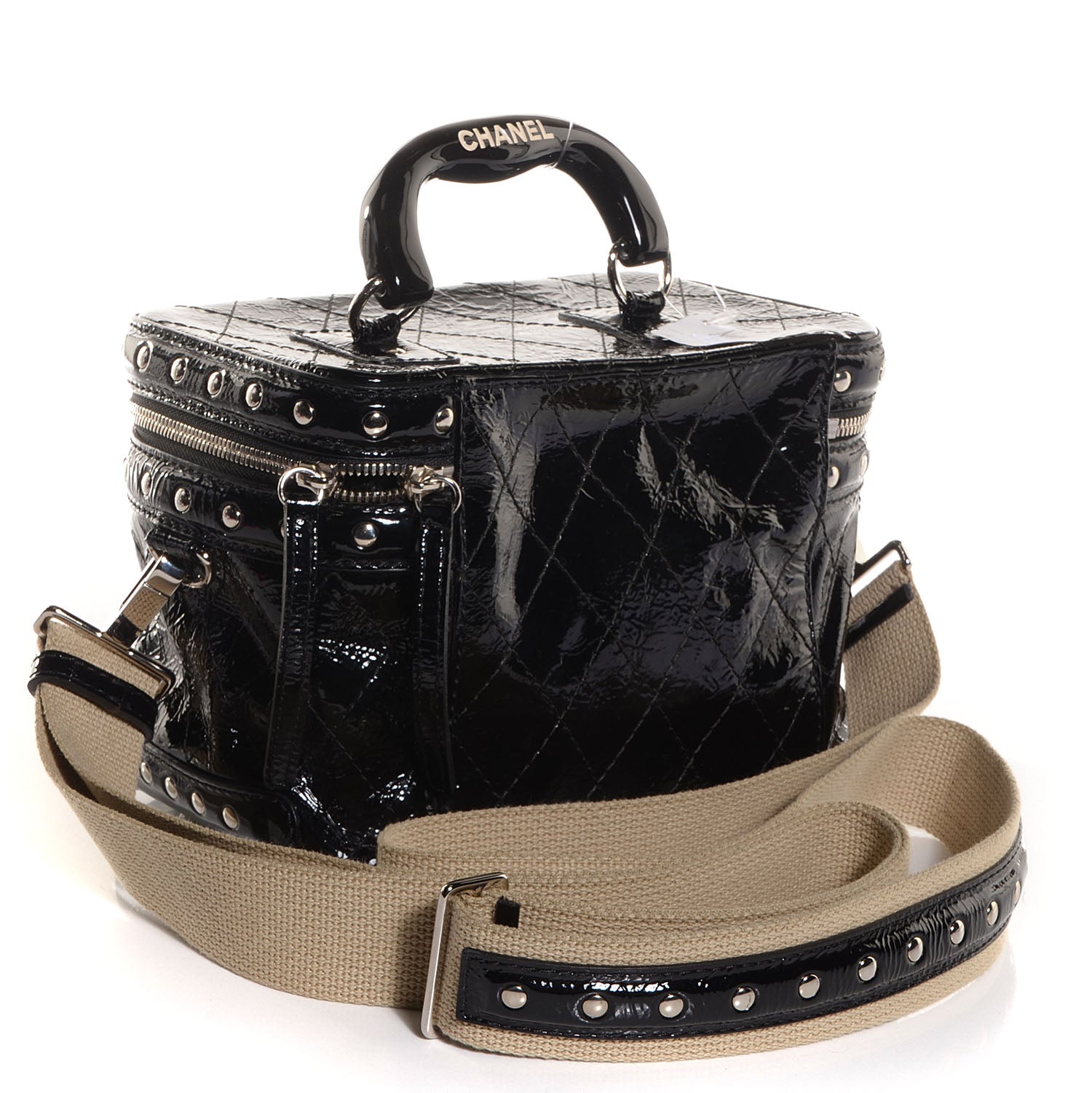 Chanel Distressed Patent Leather Studded Train Case Black 3 of 7
