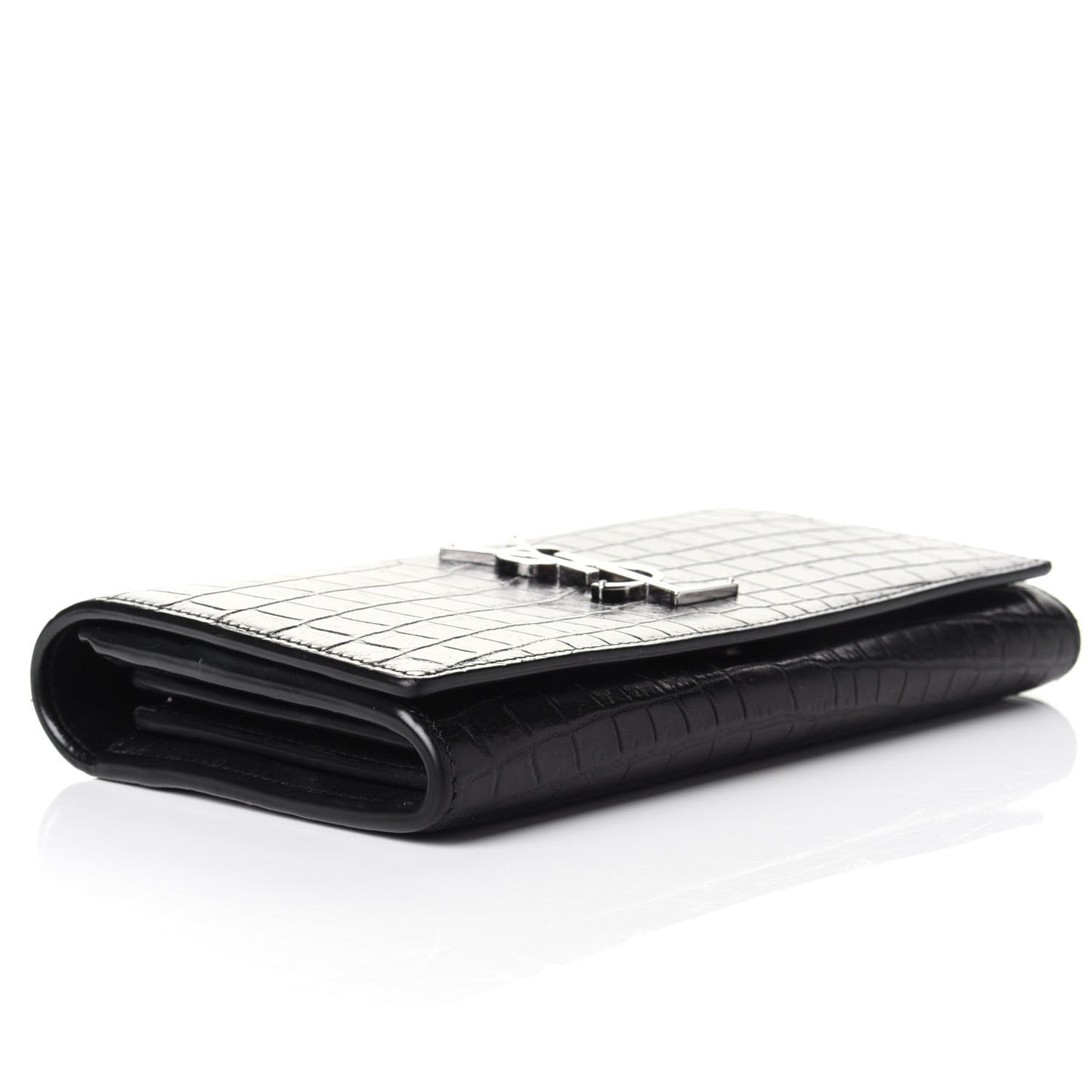 Calfskin Crocodile Embossed Monogram Flap Wallet Black