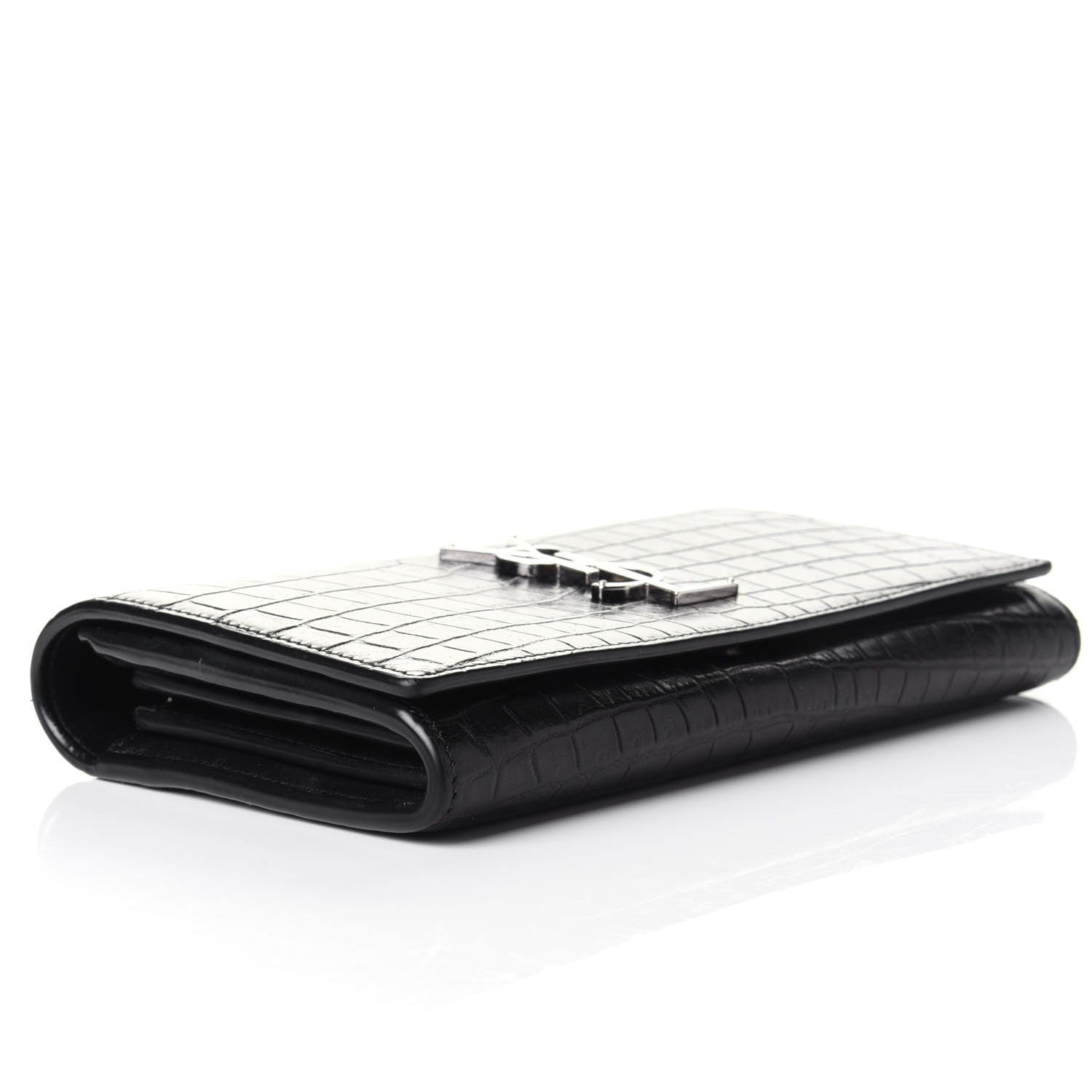 Saint Laurent Calfskin Crocodile Embossed Monogram Flap Wallet Black 4 of 7