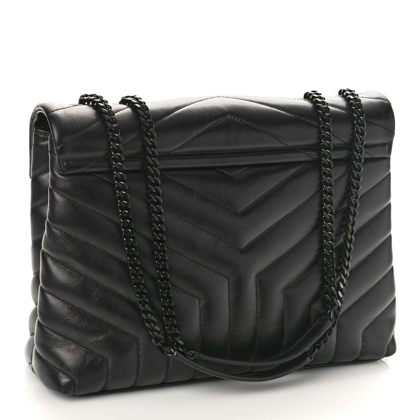 Calfskin Y Quilted Monogram Monochrome Medium Loulou Chain Satchel Black
