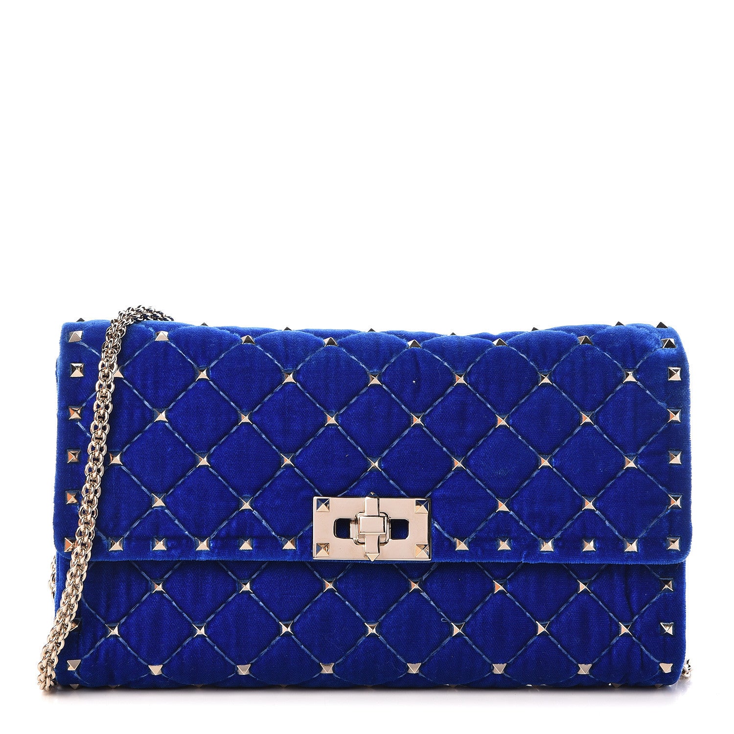 Valentino Garavani Velvet Rockstud Spike Wallet on Chain Acid Blue 1 of 9