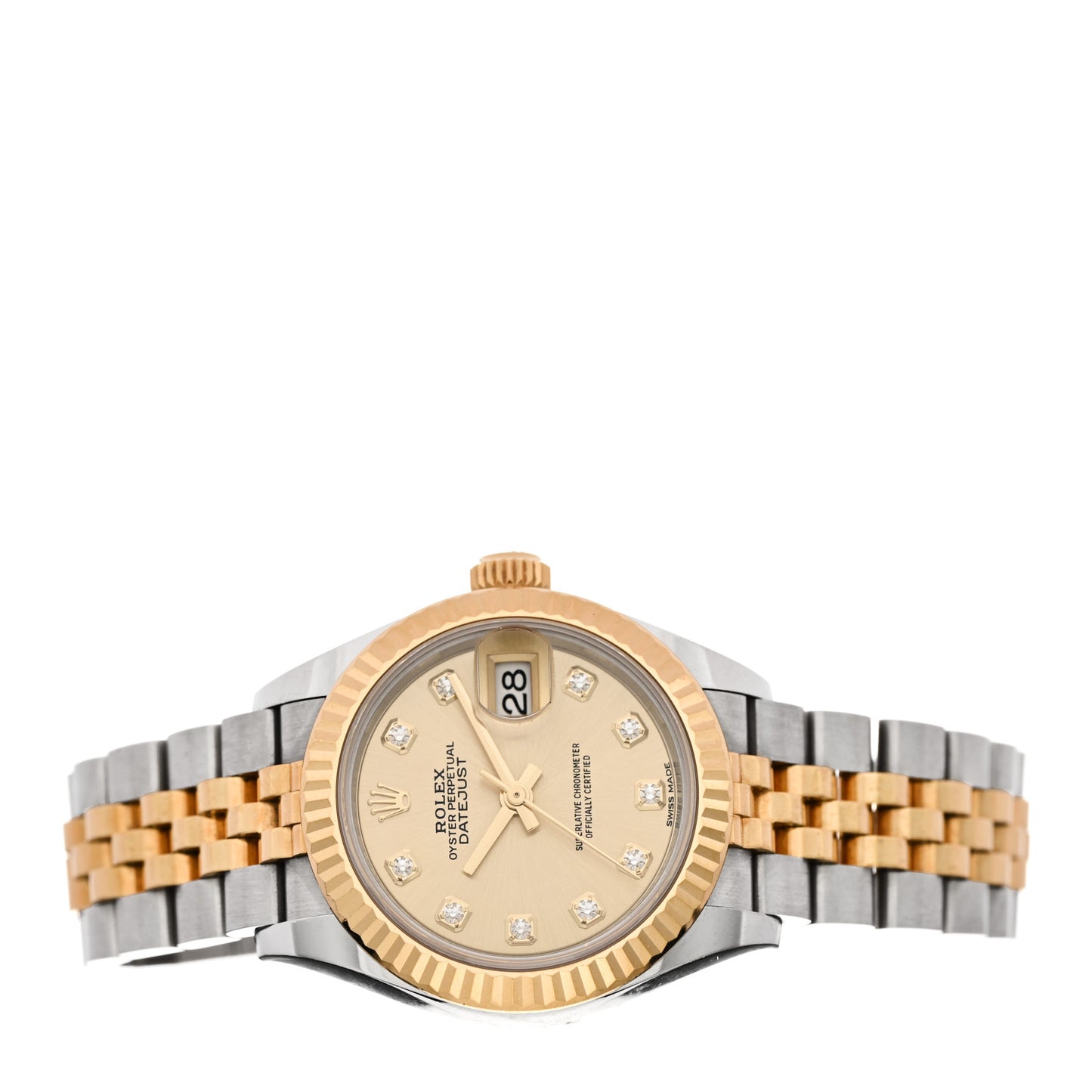Stainless Steel 18K Yellow Gold Diamond 28mm Oyster Perpetual Datejust Watch Champagne 279173
