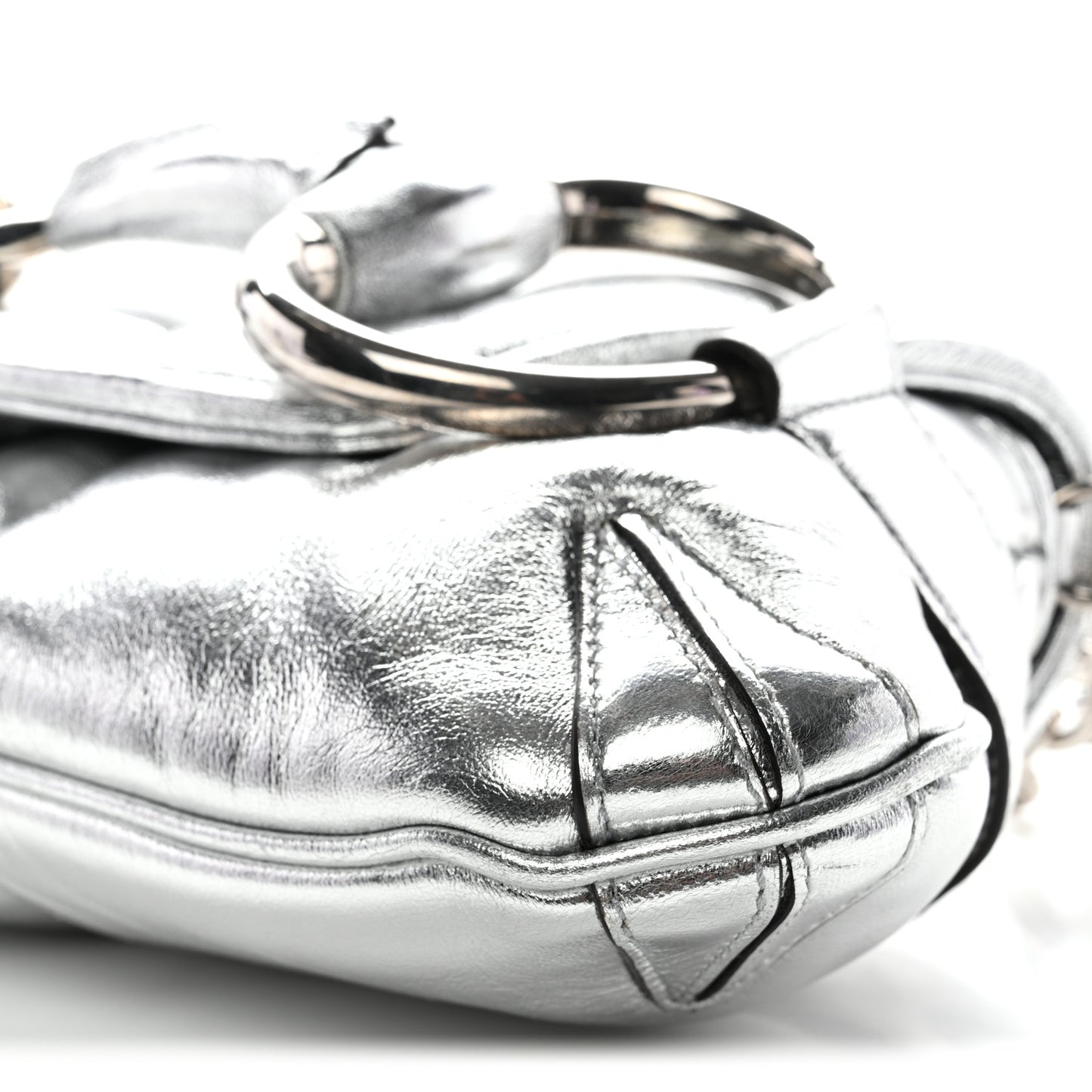 Iridescent Nappa Vertical Matelasse Medium Maxi Horsebit Chain Shoulder Bag Silver