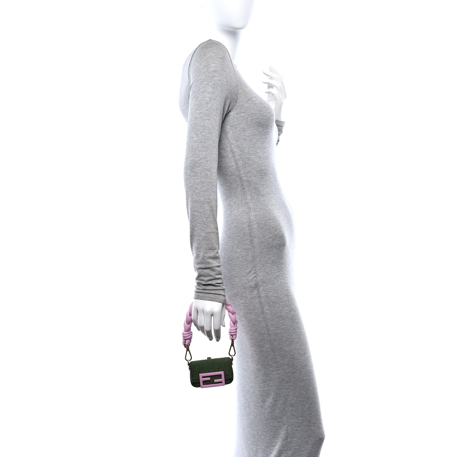 Fendi Nylon Nappa FF Stitched Nano Baguette Maxi Handle Charm Green Pink 2 of 14