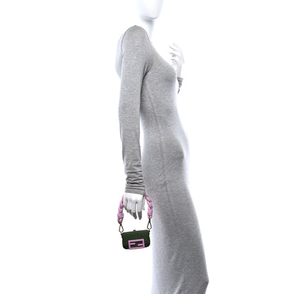 Fendi Nylon Nappa FF Stitched Nano Baguette Maxi Handle Charm Green Pink 2 of 14